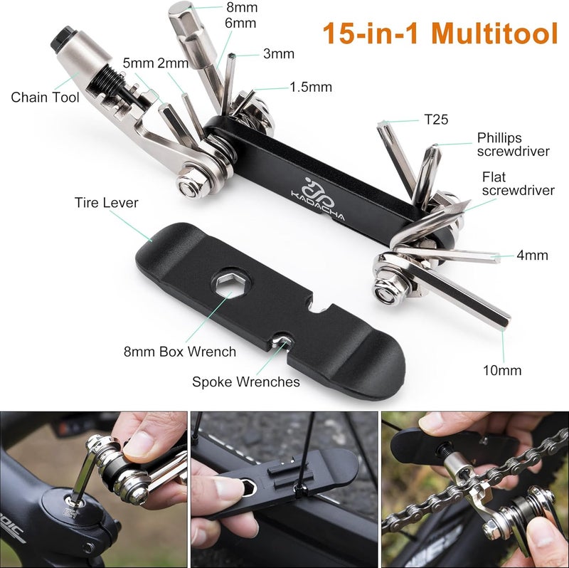 GEWAGE Bicycle Phone Mount Bag & Bicycle Tire Pump, Bike Multitool with Tyre Lever - Bike Tool Kits for Repair and Maintenance at Home or On The Road - Image 5